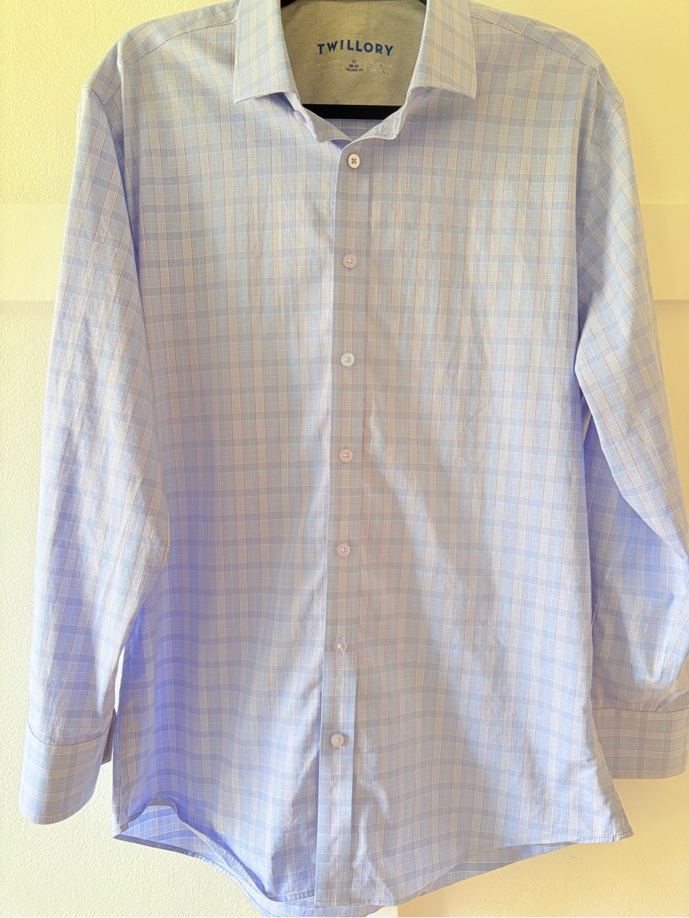 Twillory Men’s Light Blue Plaid Button Down Dress Shirt Large